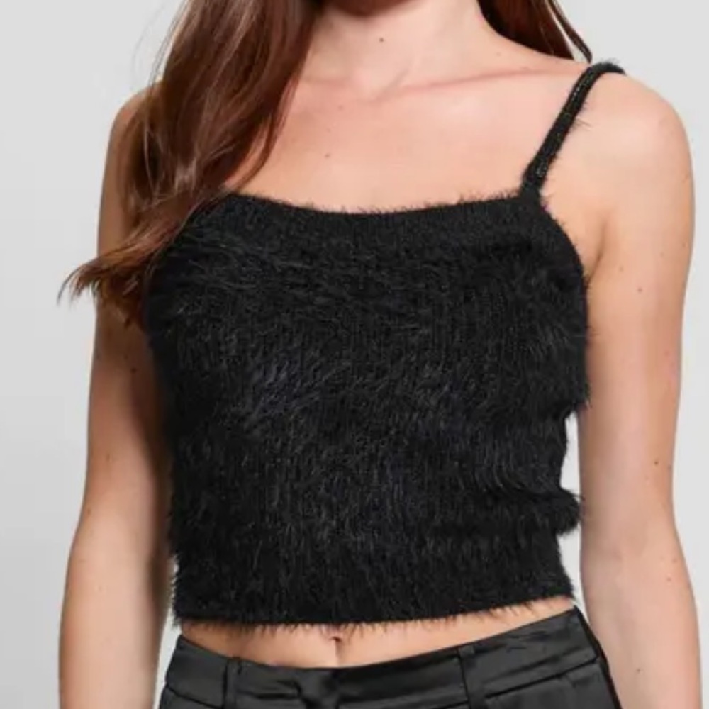 Double Zero Black Fuzzy Cropped Tank Top, size Small